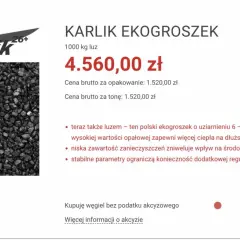 Karlik ekogroszek – polski węgiel o wysokiej wartości opałowej. Czy lepszy od Pieklorza? Sprawdź cenę i parametry.