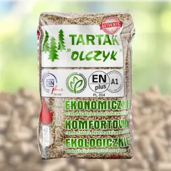 Worek z pelletem drzewnym "Tartak Olczyk". Dowiedz się, ile kosztuje tona pelletu Olczyk, wybierając ekologiczne i ekonomiczne ogrzewanie.