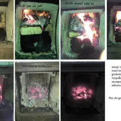 Piec kaflowy z węglem w trakcie palenia. Czy można palić pelletem w piecu kaflowym? Eksperyment pokazuje, że węgiel pali się długo i daje dużo żaru.