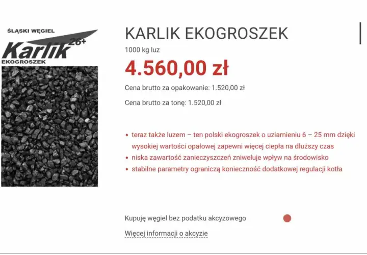 Karlik ekogroszek – polski węgiel o wysokiej wartości opałowej. Czy lepszy od Pieklorza? Sprawdź cenę i parametry.