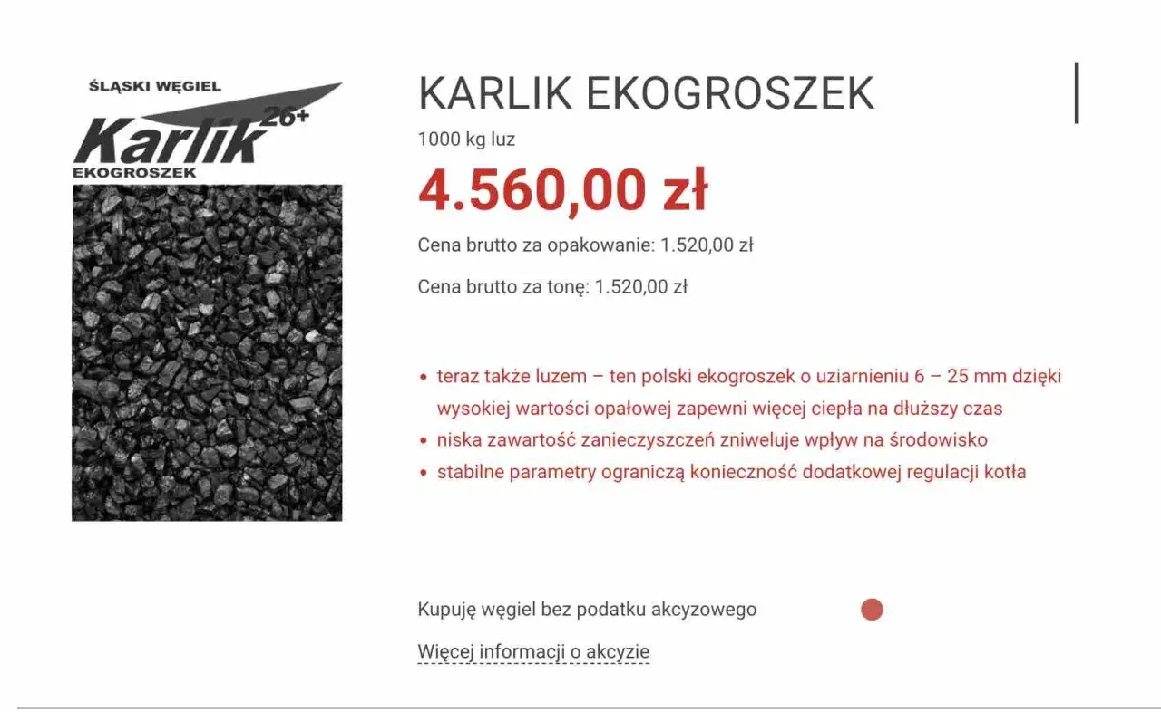 Karlik ekogroszek – polski węgiel o wysokiej wartości opałowej. Czy lepszy od Pieklorza? Sprawdź cenę i parametry.