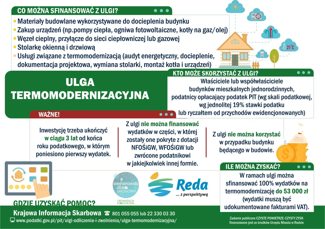 Ulga termomodernizacyjna pozwala odliczyć od podatku wydatki na ocieplenie domu, wymianę okien, drzwi, kotła.